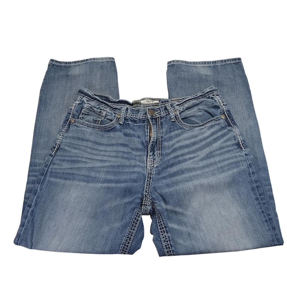 BKE Seth Straight Leg Jeans Mens 36R Medium Wash Contrast Stitch ABM1748